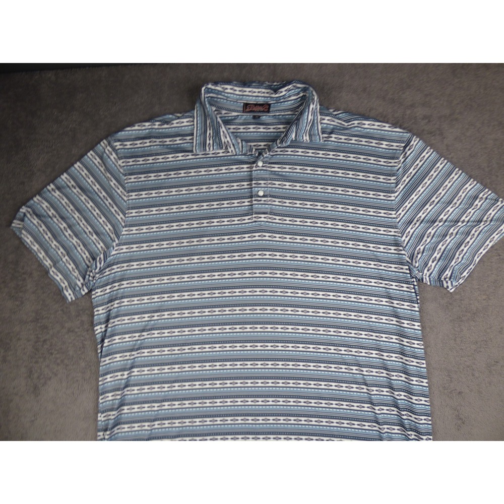 Rafter C Cavenders Shirt Mens XL Blue Southwestern Geometric Stripe Polo